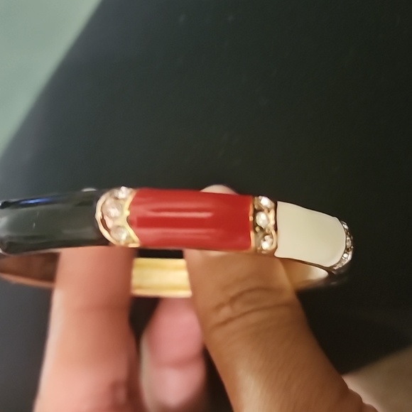 Vintage Enamel Jeweled Bamboo Design Bangle Bracelet - Picture 4 of 5